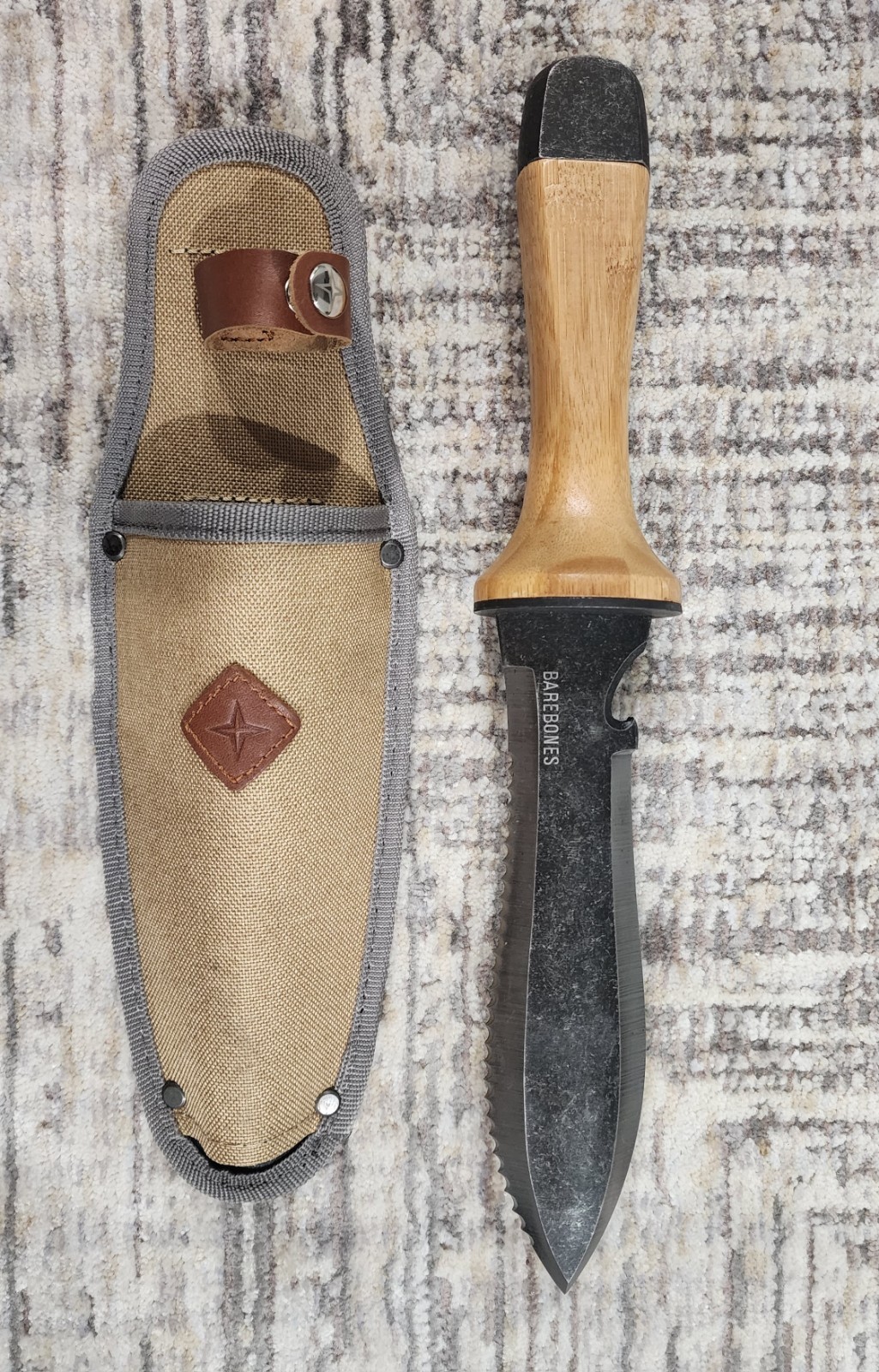 Barebones Hori Hori Garden Knife Fixed Blade Wood Handle w/ Sheath Never Used