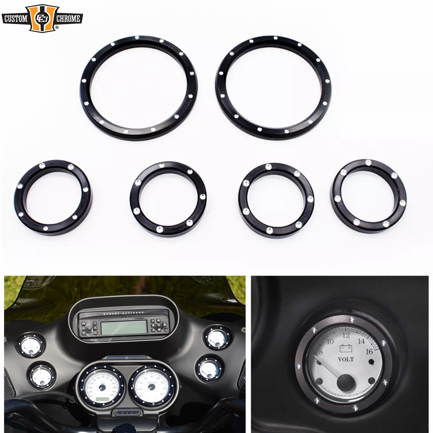 6PC Black Speedometer Bezels Cover Fit For Harley Touring FLHT/X FLTR 1986-2013