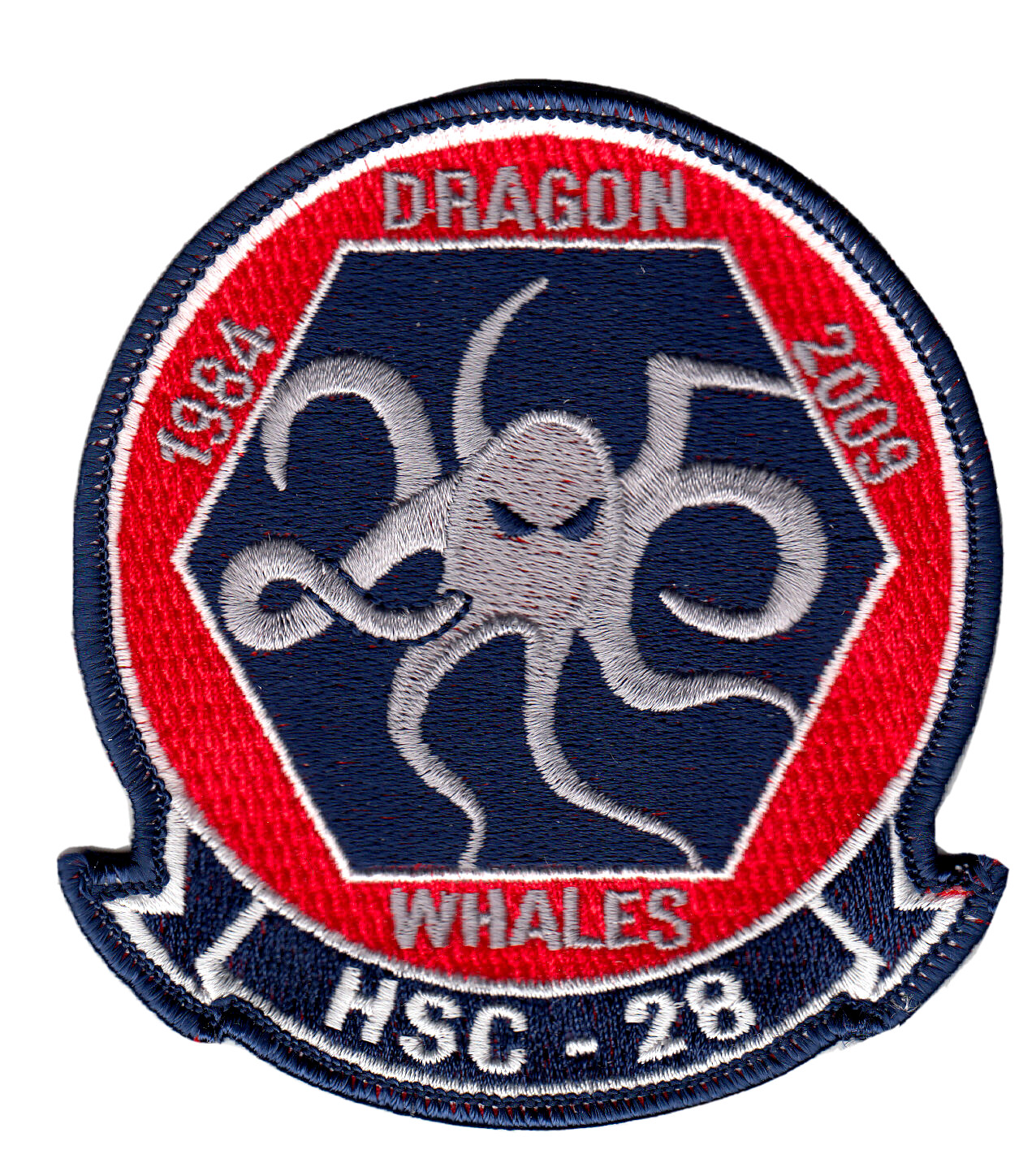 HSC-28 DRAGON WHALES 1984-2009 ANNIVERSARY COMMAND CHEST PATCH