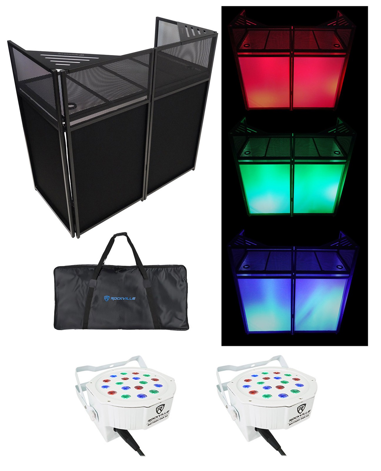 Rockville ROCKBOOTH XL Outdoor Backyard Party DJ Booth Facade+2 Scrims+2 Lights