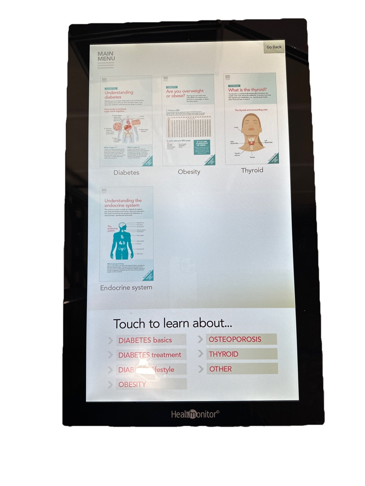HealthMonitor Interactive Patient Education Touchscreen Display Medical Office