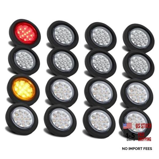 Partswcgg 2.5" Round LED Marker Lights - Clear Lens - 13 LEDs - 8 - 8x8
