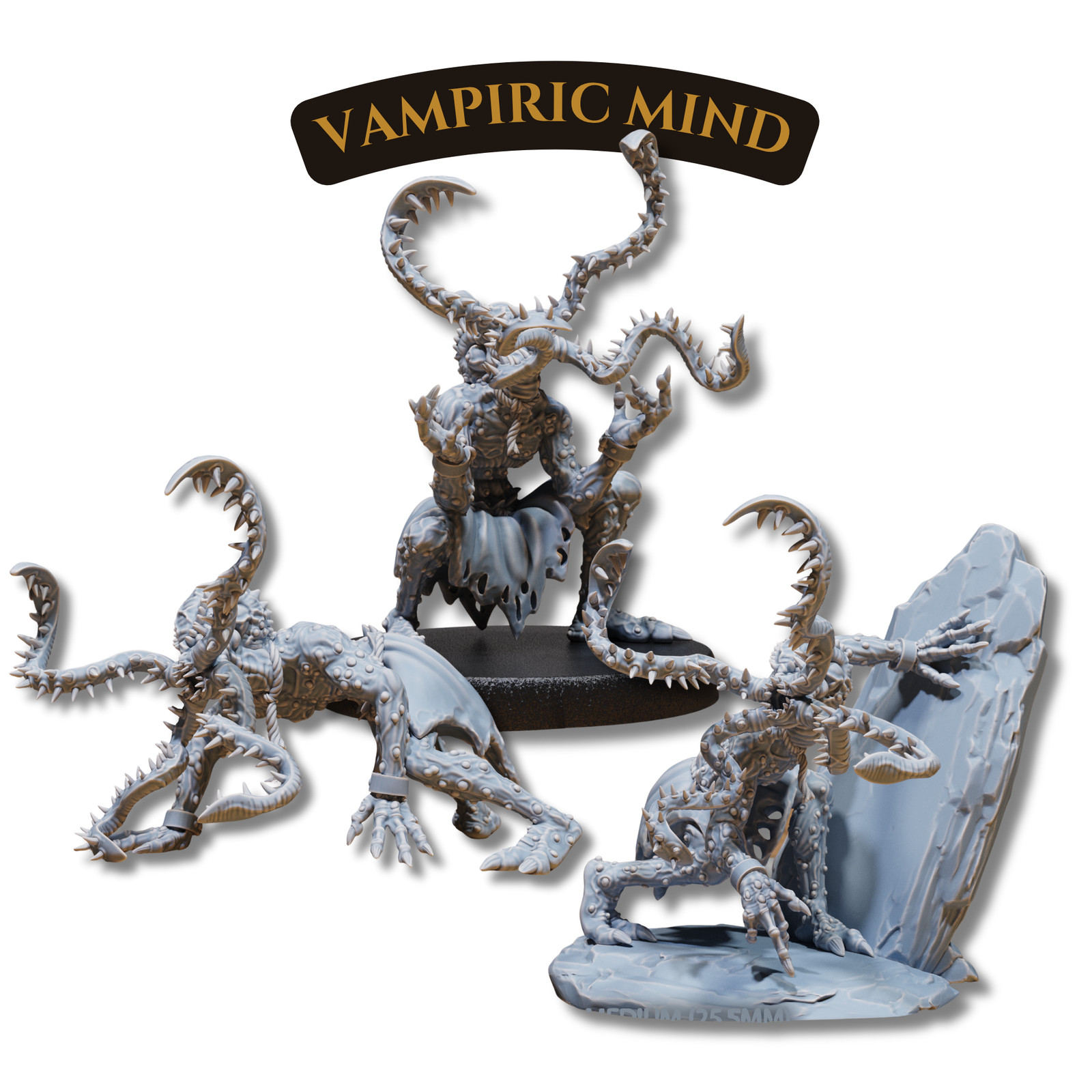 Vampiric Mind Miniature Set – 3 Models for DnD & Wargaming | 32mm Fantasy Figure