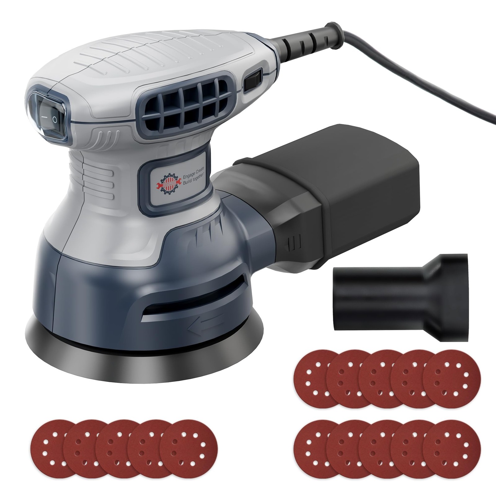 5-Inch Random Orbital Sander with Brake, 3.0AMP Electric Palm Sander 6 Variab...