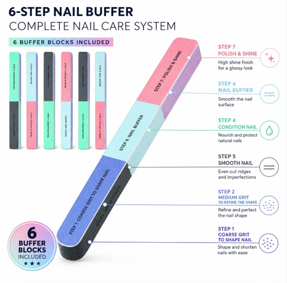 6-Pack Nail File Buffer Set Manicure Pedicure Sanding Polishing Blocks Kit