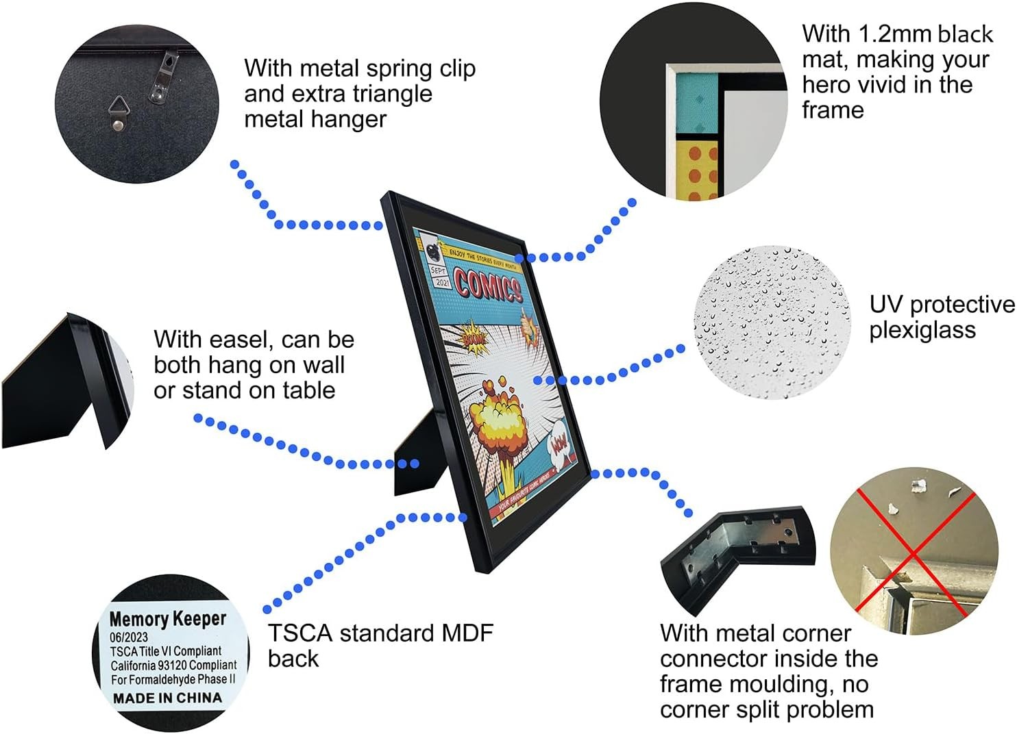 8 Pack Comic Book Frames, Fits Current 6 3/4 X 10 1/4, Wall/Tabletop Display