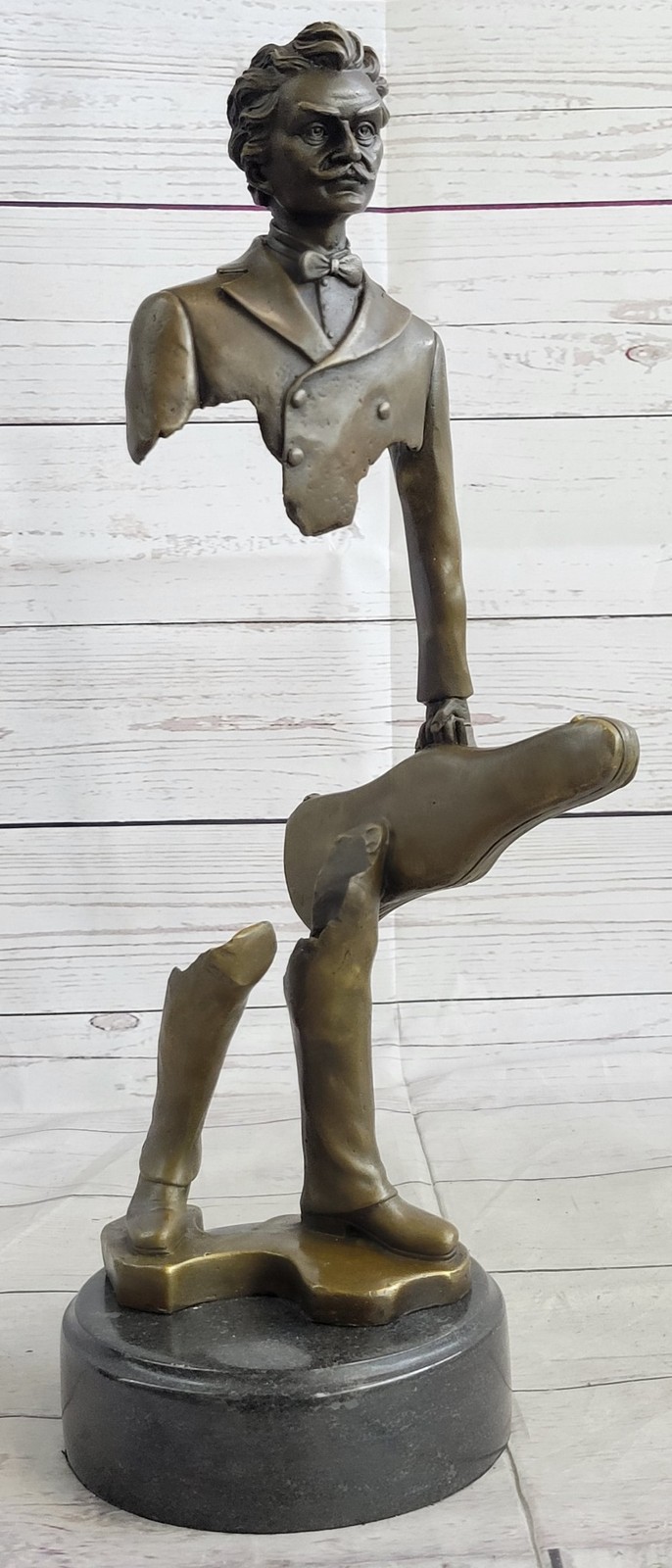 100% Pure Bronze Austrian Composer Johann Strauss Marble Sculpture Home Artwork