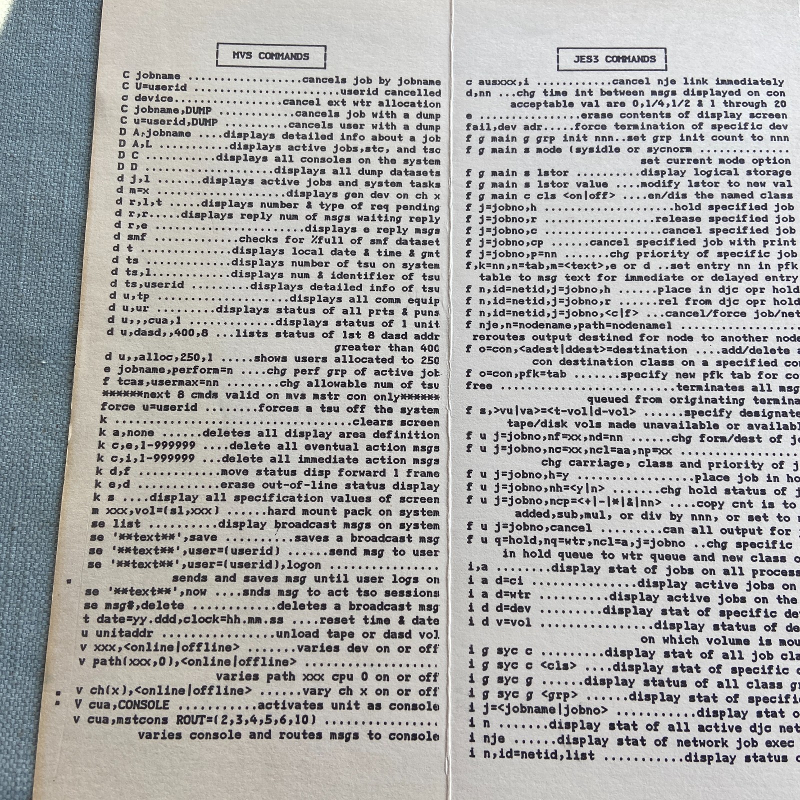 Vintage IBM Internal Use Only STD/IS Quick Reference Guide Commands IMS CIMPAC I