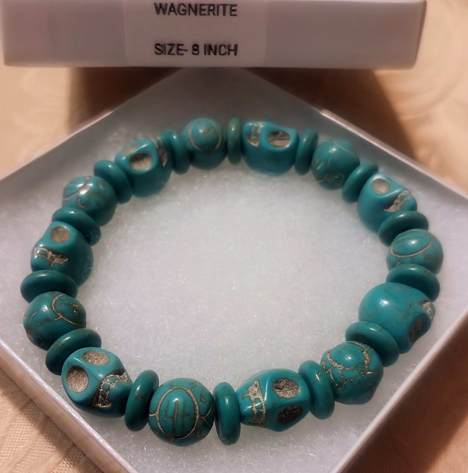 8 INCH Wagnerite Skull Stretch Bracelet Handmade
