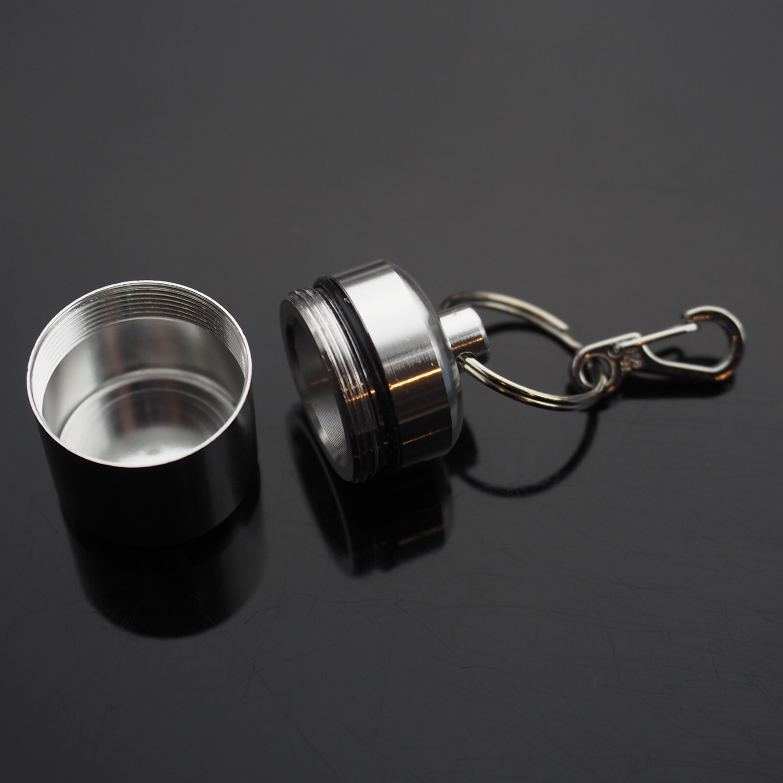 2 PCS Waterproof 1" Wide Pill Container Capsule Bottle Keychain & Clip - Silver