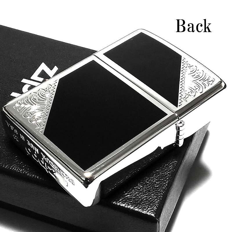 Zippo Lighter Classic Arabesque Silver Black 2 Sided Regular Case Japan