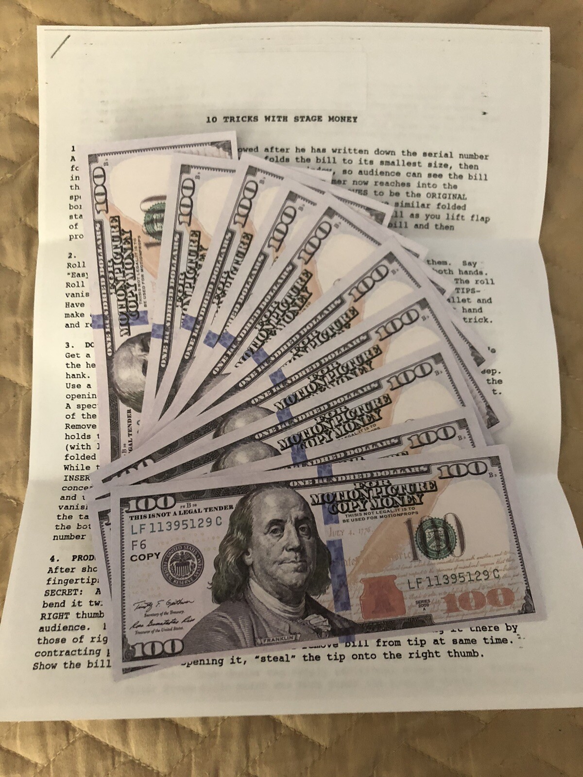 Vintage 10 TRICKS WITH STAGE MONEY - Ten Magic Tricks With 10 Fake Bills - New