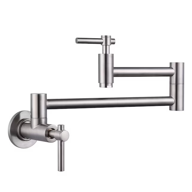 WOWOW Brushed Nickel Double Handle Wall Mount Pot Filler Faucet