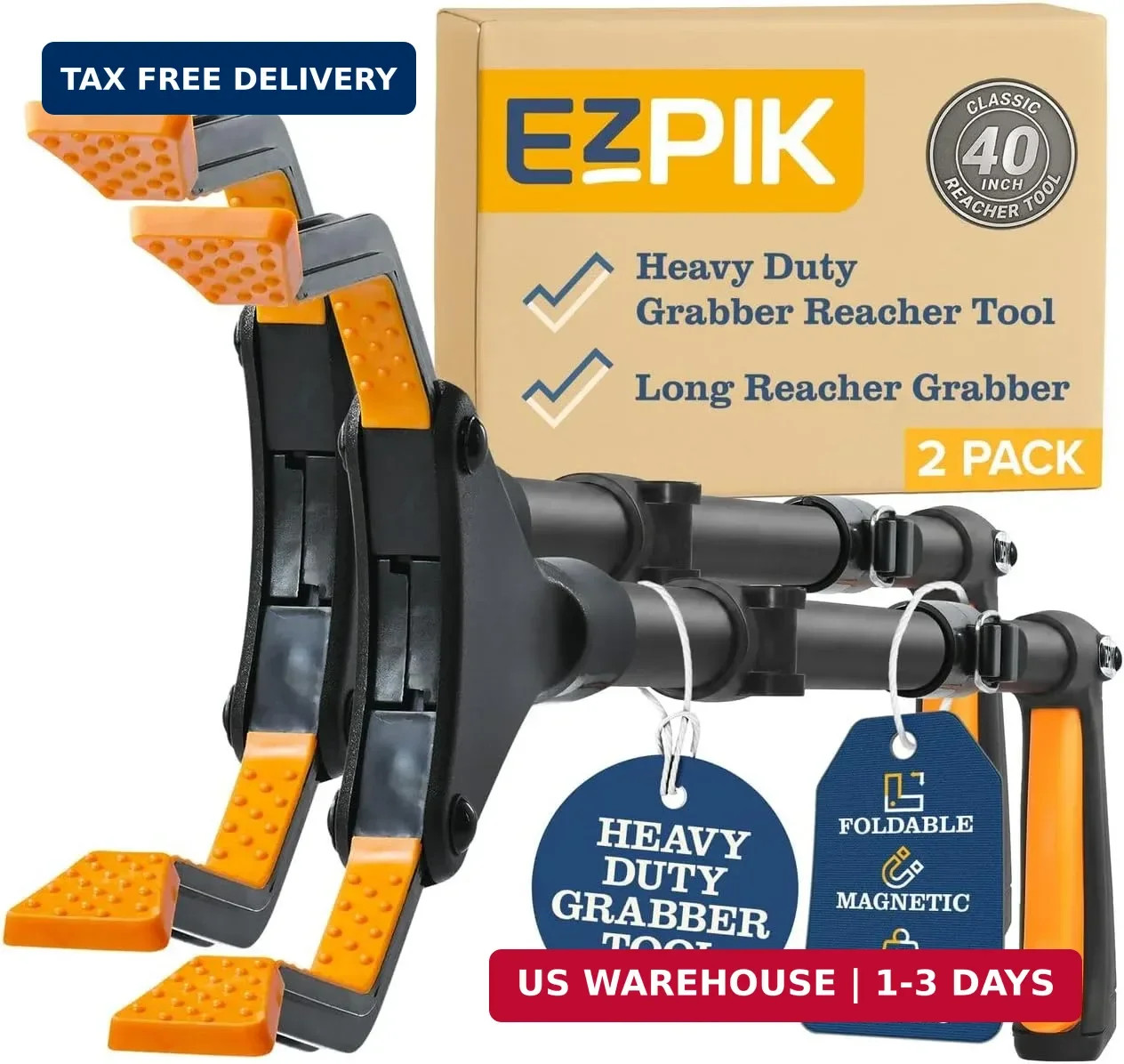 EZPIK Classic 40" Folding Grabber Reacher Tool with Dual Magnets, Heavy Duty Tra