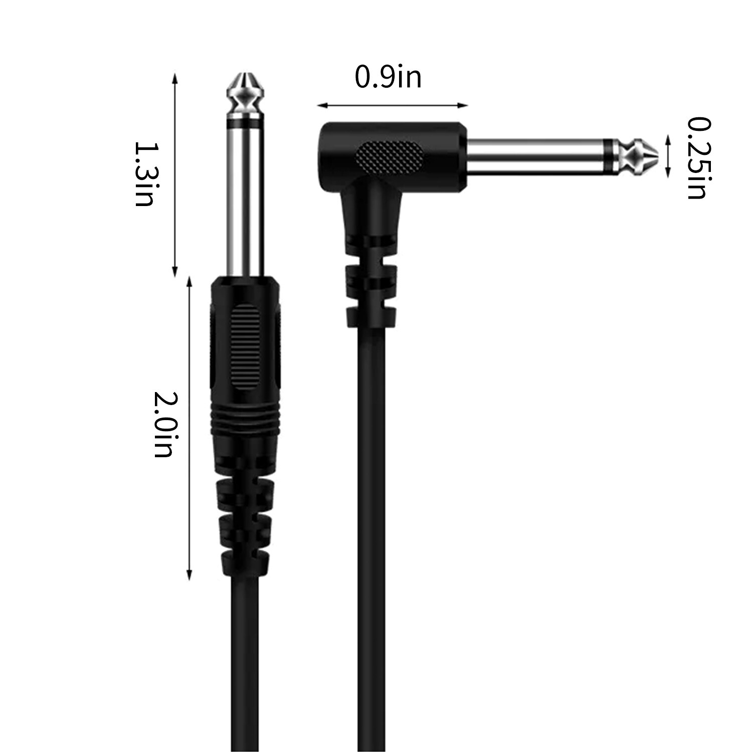 2 Pack 10ft Electric Patch Cord Guitar Amplifier Amp Cable Right Angle 90 Degree