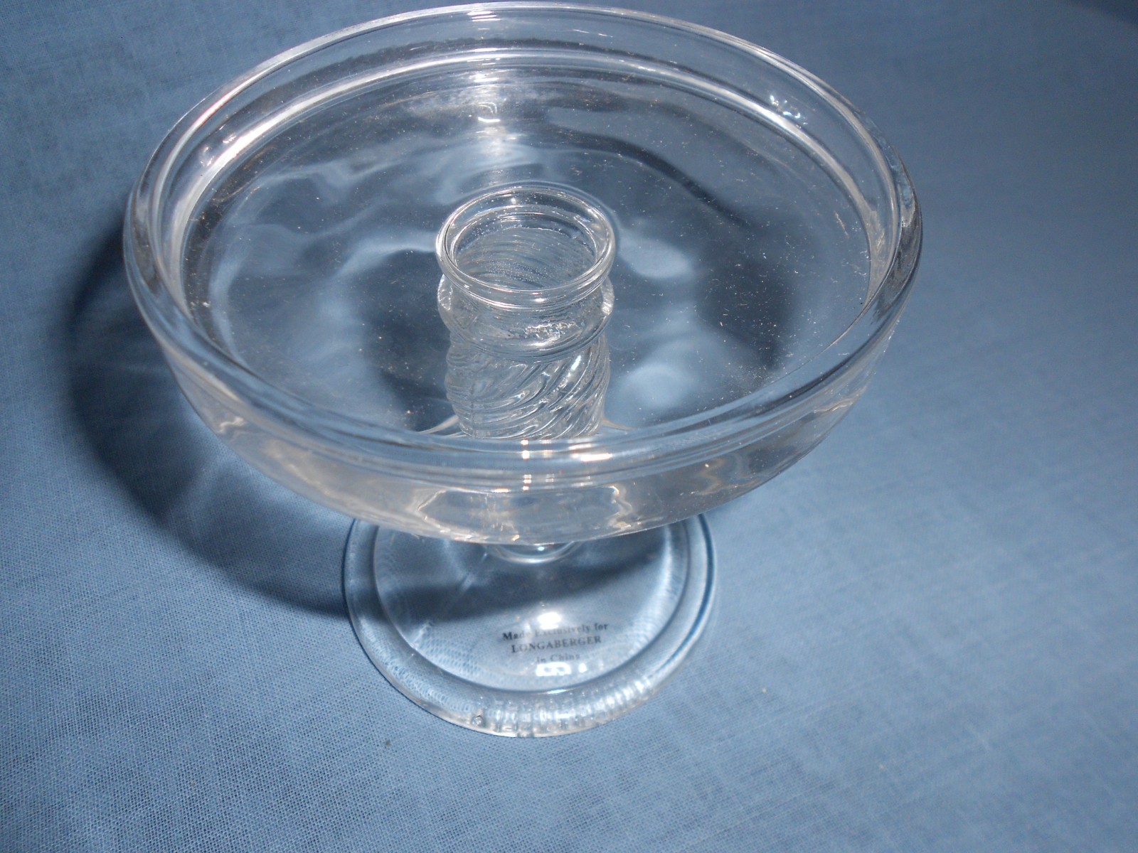Longaberger Glass Basket weave candlestand 3 1/2 inches tall