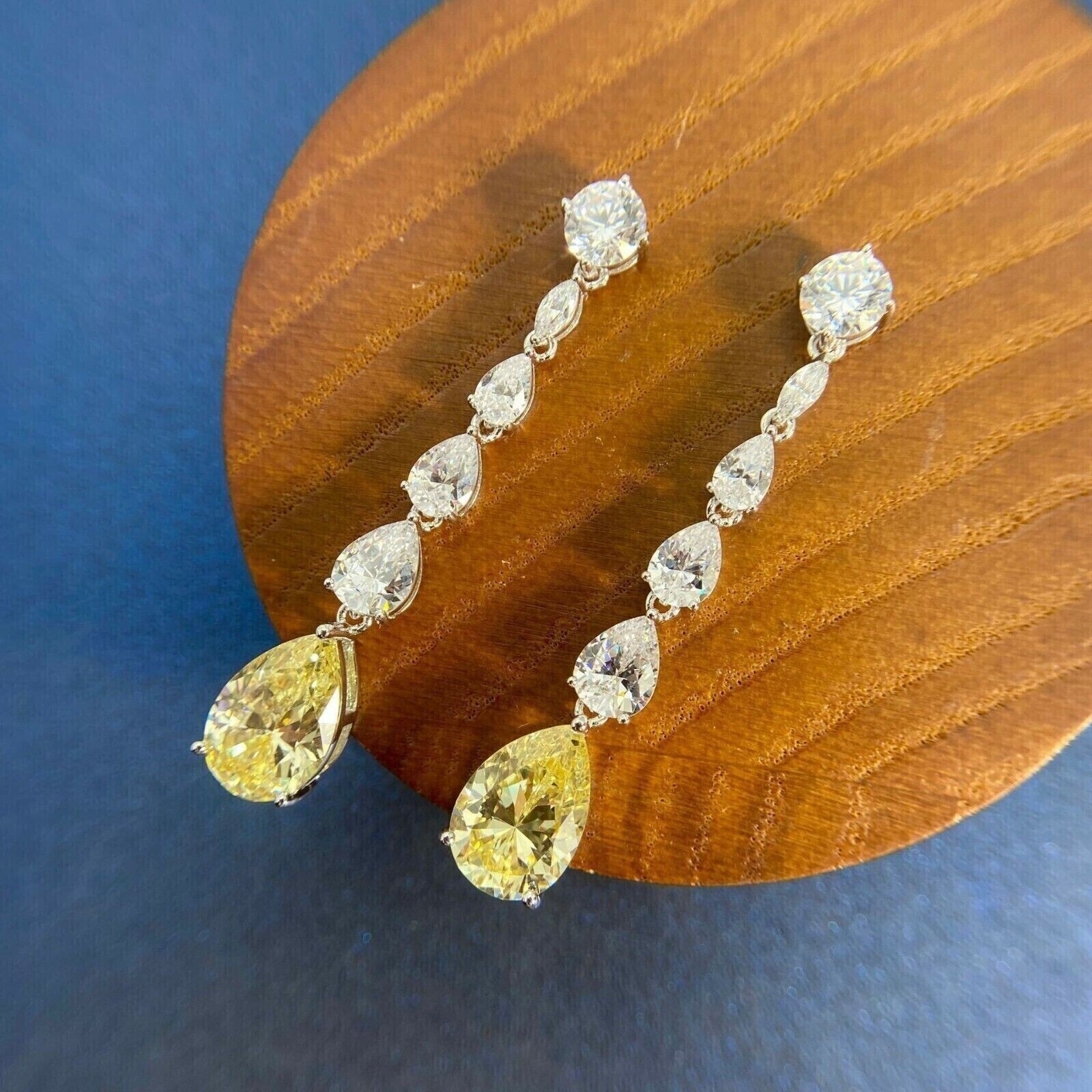 3.50Ct Pear Cut Lab-created Citrine Drop/Dangle Earring In 14K White Gold Plated
