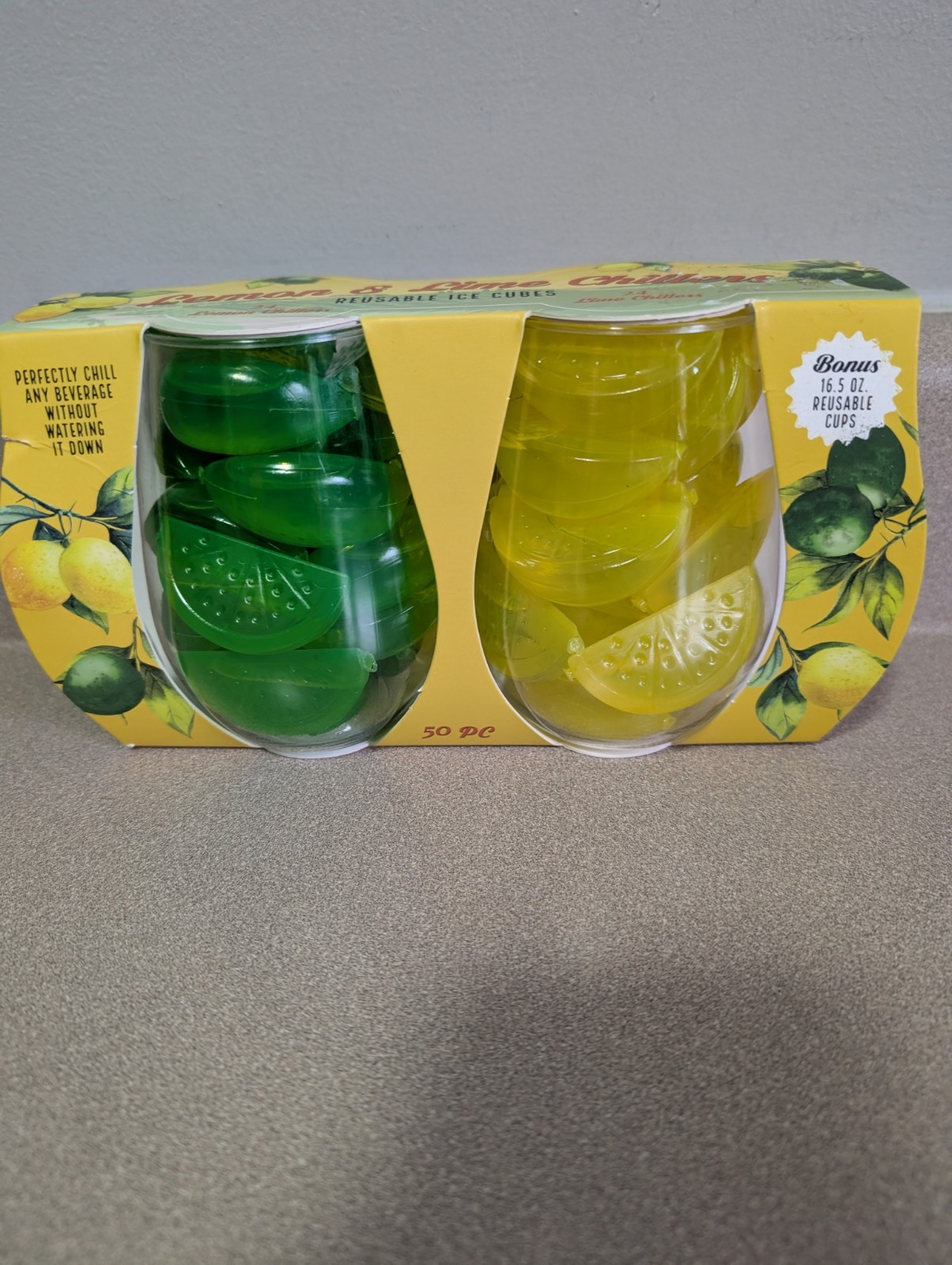Reusable Lemon & Lime Chillers Ice Cubes With 2 Cups Set Of 50 Piece New
