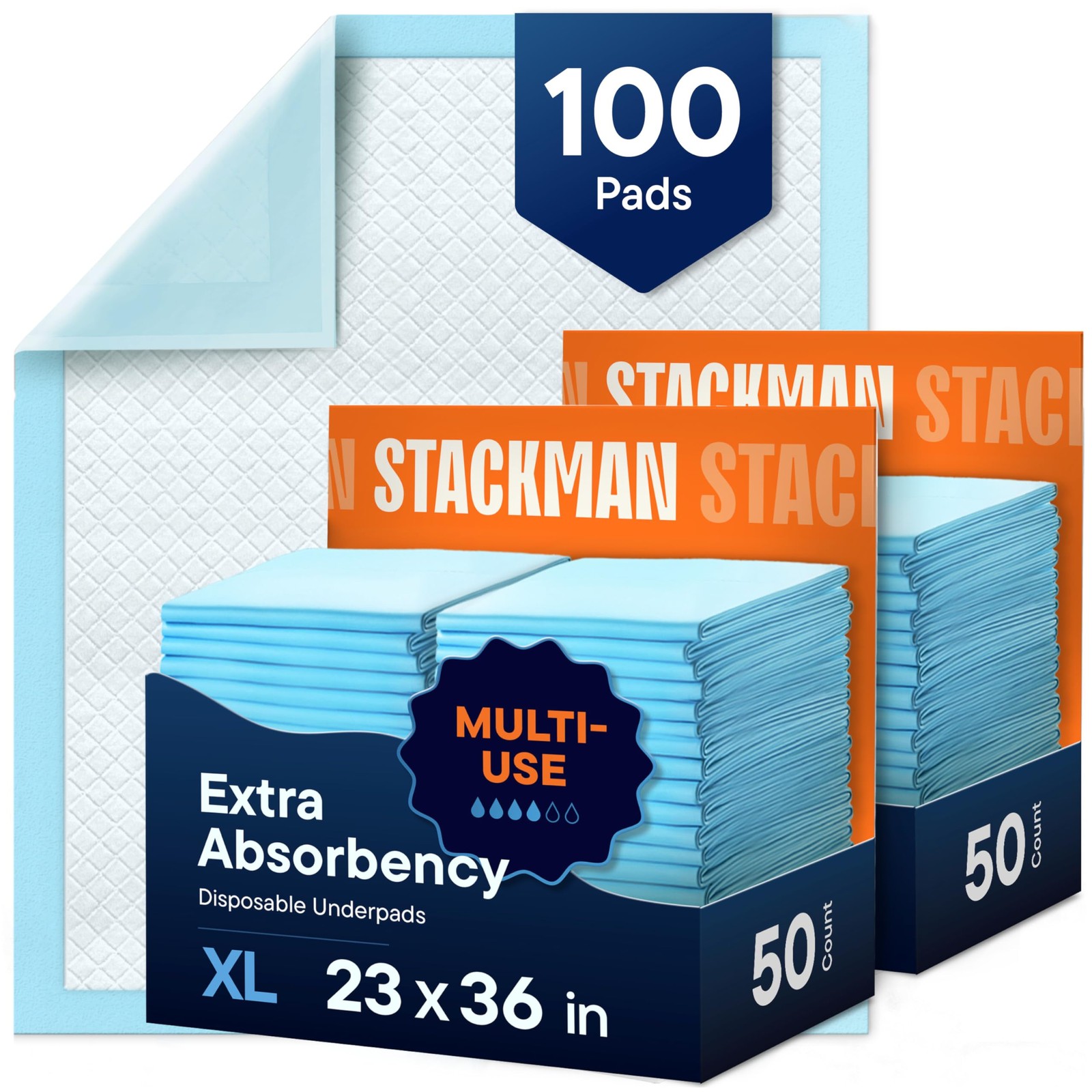Chucks Pads Disposable [100-Pack] Adult Incontinence 23" x 36", Blue