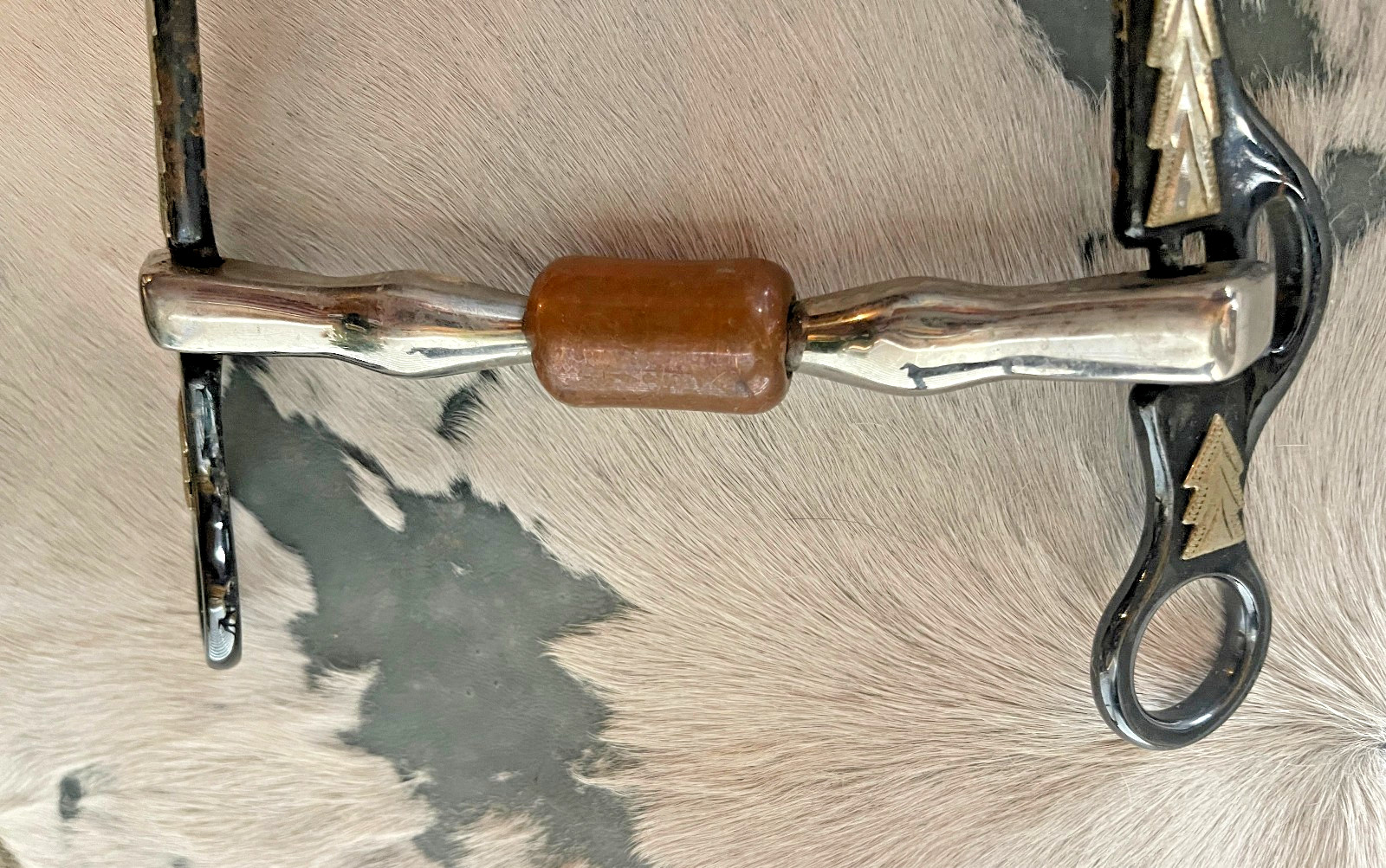 Long Shank Snaffle Bit Five and a half in Mouth Copper Roller chain Black Silver