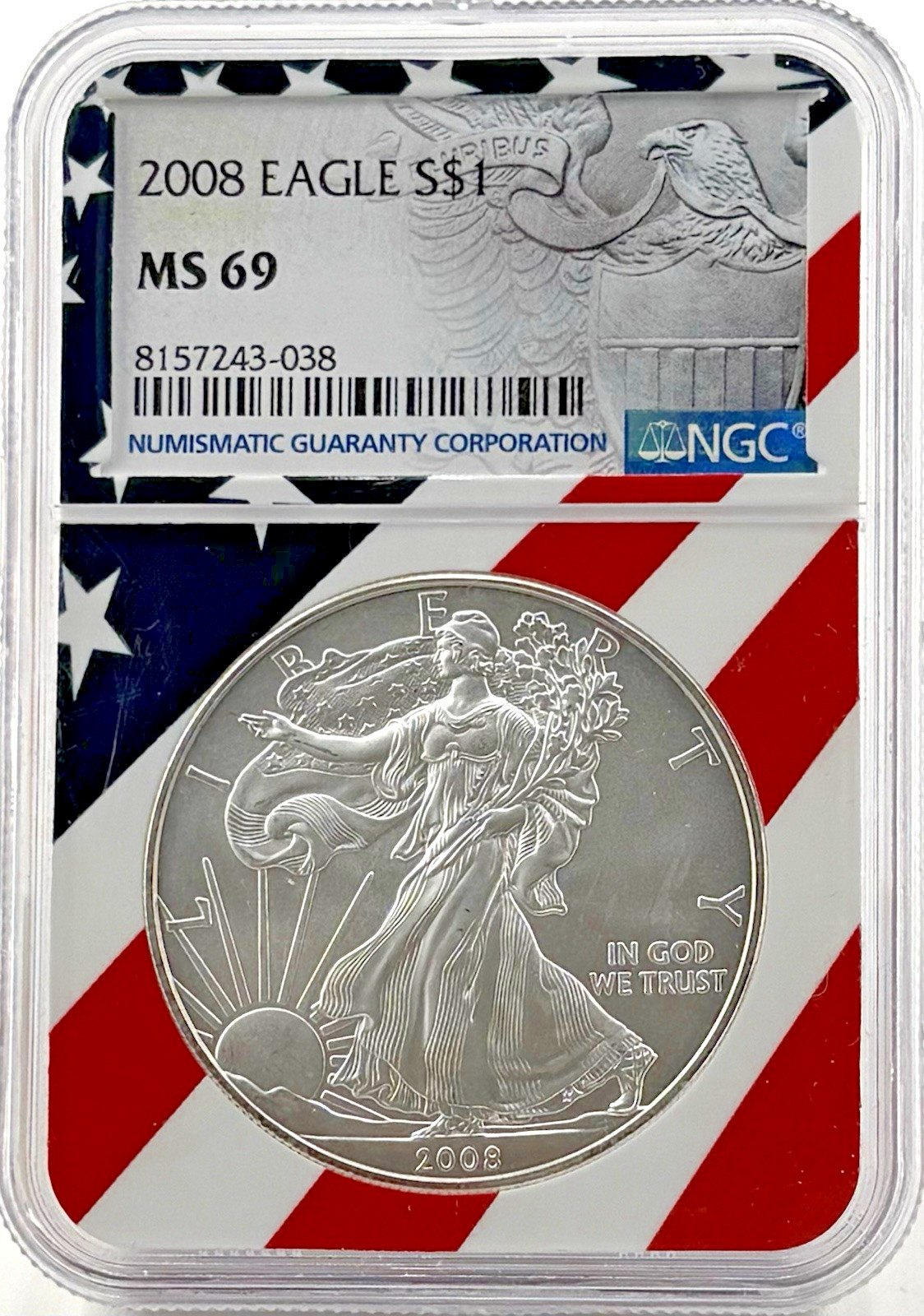 2008 1 oz .999 Silver American Eagle MS69 NGC