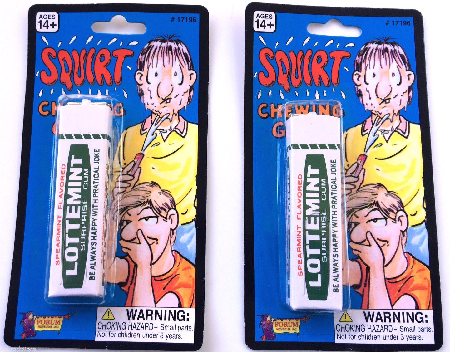 2 SQUIRT CHEWING GUM PACKS Set Fake Prank Joke Gag Squirting Shoots Out Water