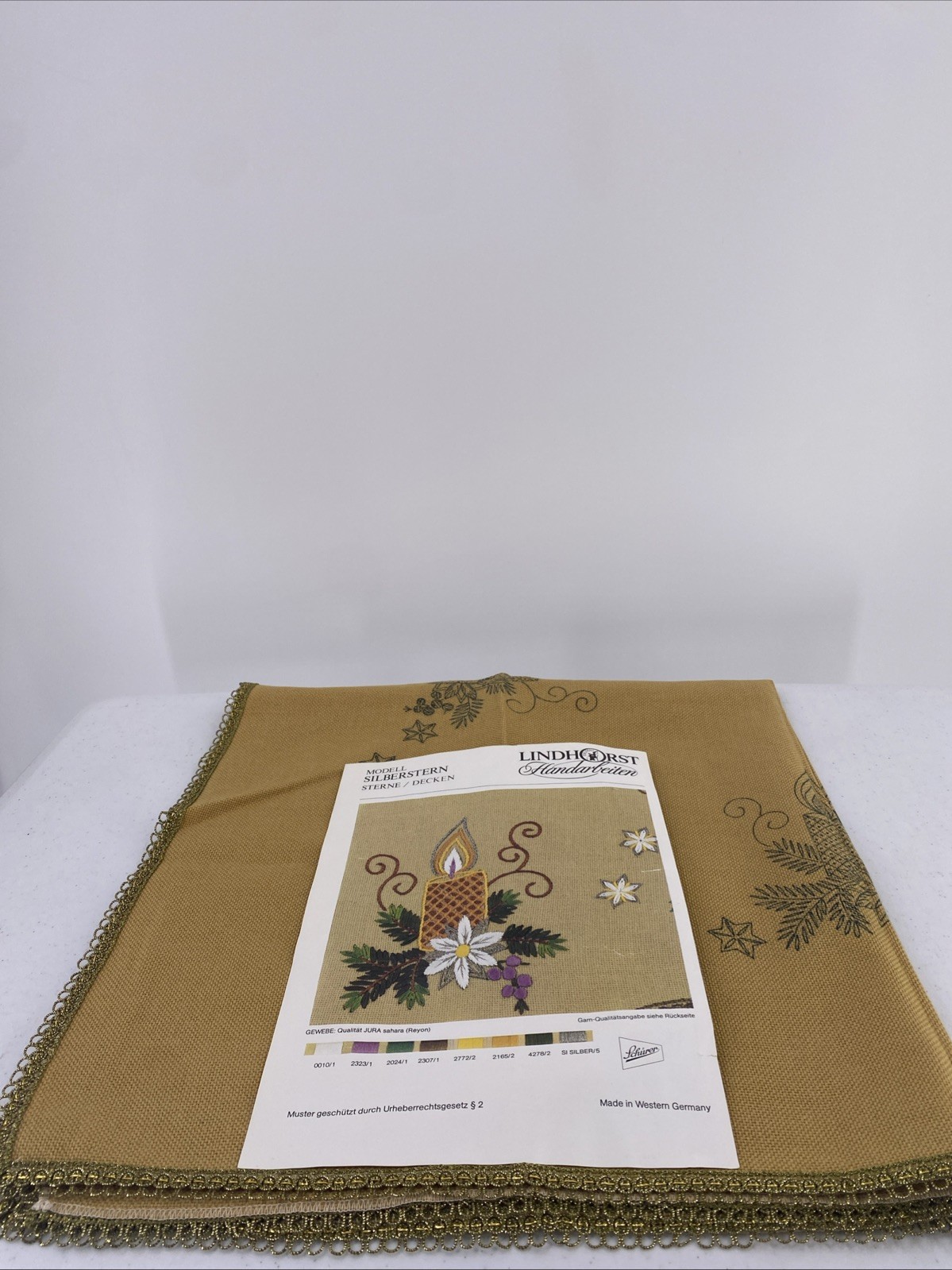 Vtg Lindhorst Silver Star Candle Germany Stamped Tablecloth For Embroidery