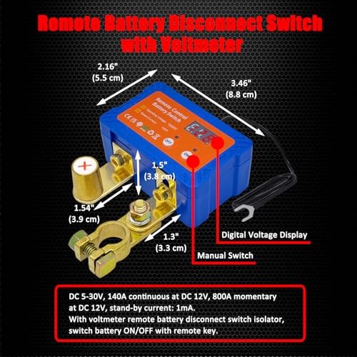Remote Battery Disconnect Switch 12V W/Voltmeter, 140A 140A Top Post Pos