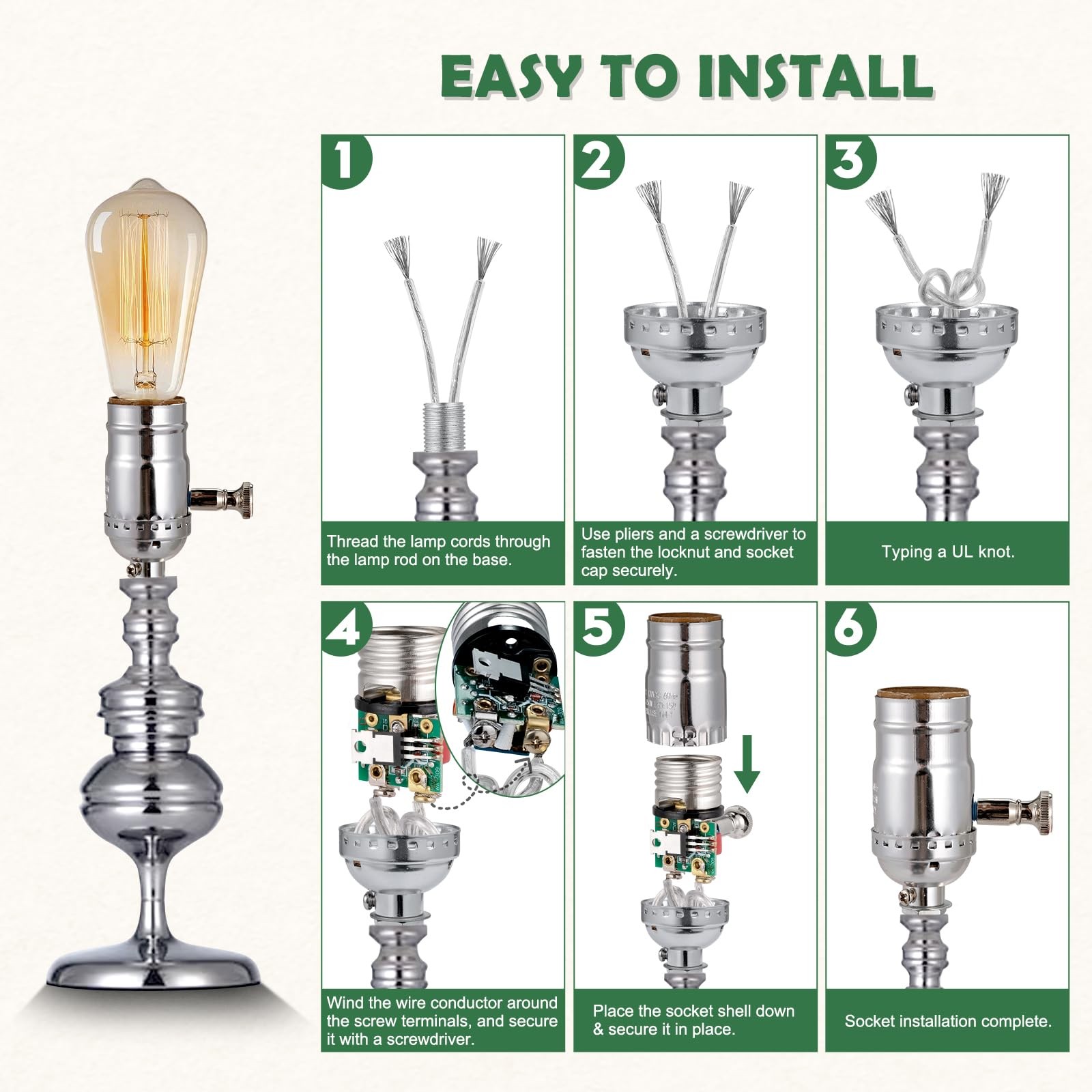 Full Range Dimmer Lamp Socket, Dimmable Lamp Switch Replacement, Vintage E26 ...