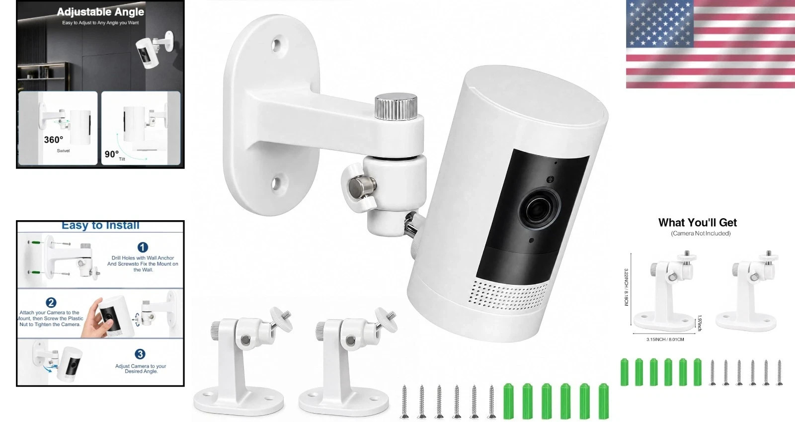 2 Pack Ring Camera Wall Mount for Ring Stick up Cam & Ring Outdoor Cam Plus 360°