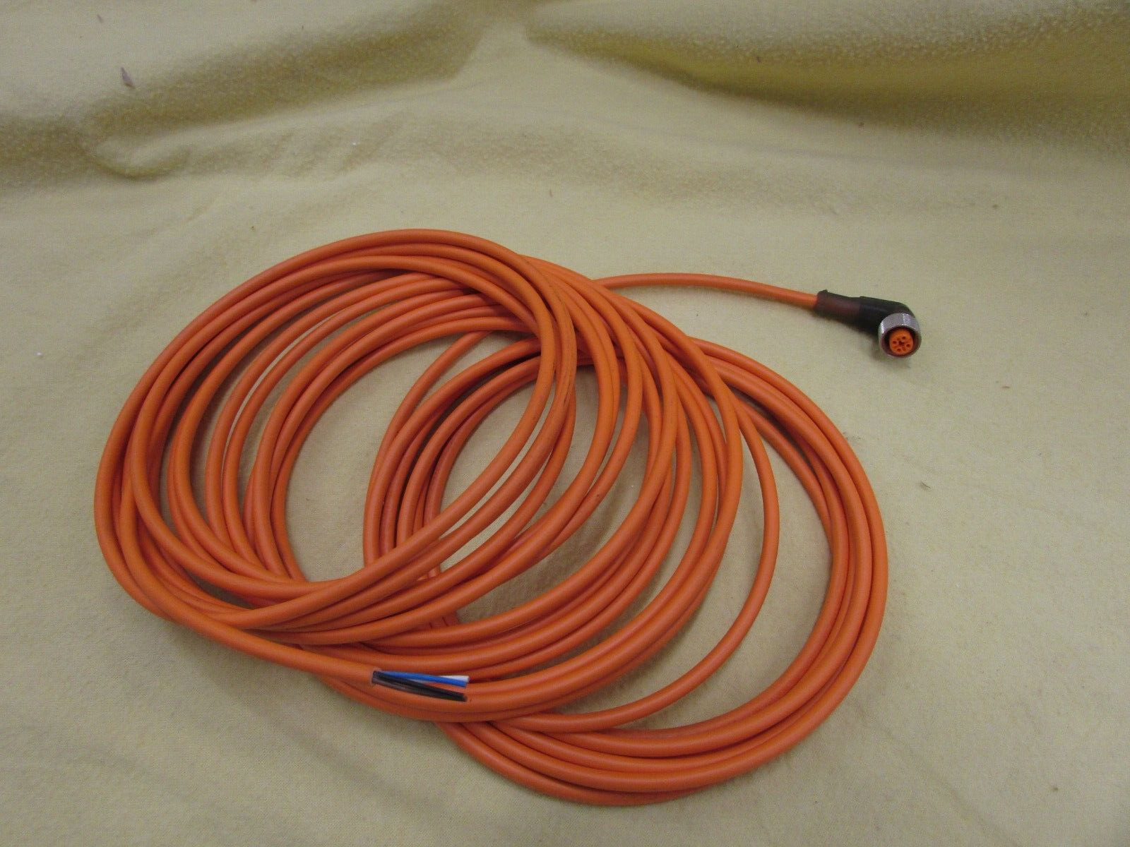 M12 Cable, 90 Degree, 4 Pin, 4 Wire, 10m Long, Orange, Connector Cable, NOS, WS