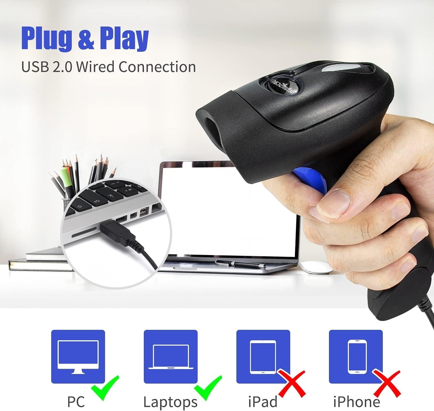 USB 1D Barcode Scanner, Handheld Wired CCD Barcode Reader | Supports Screen S...