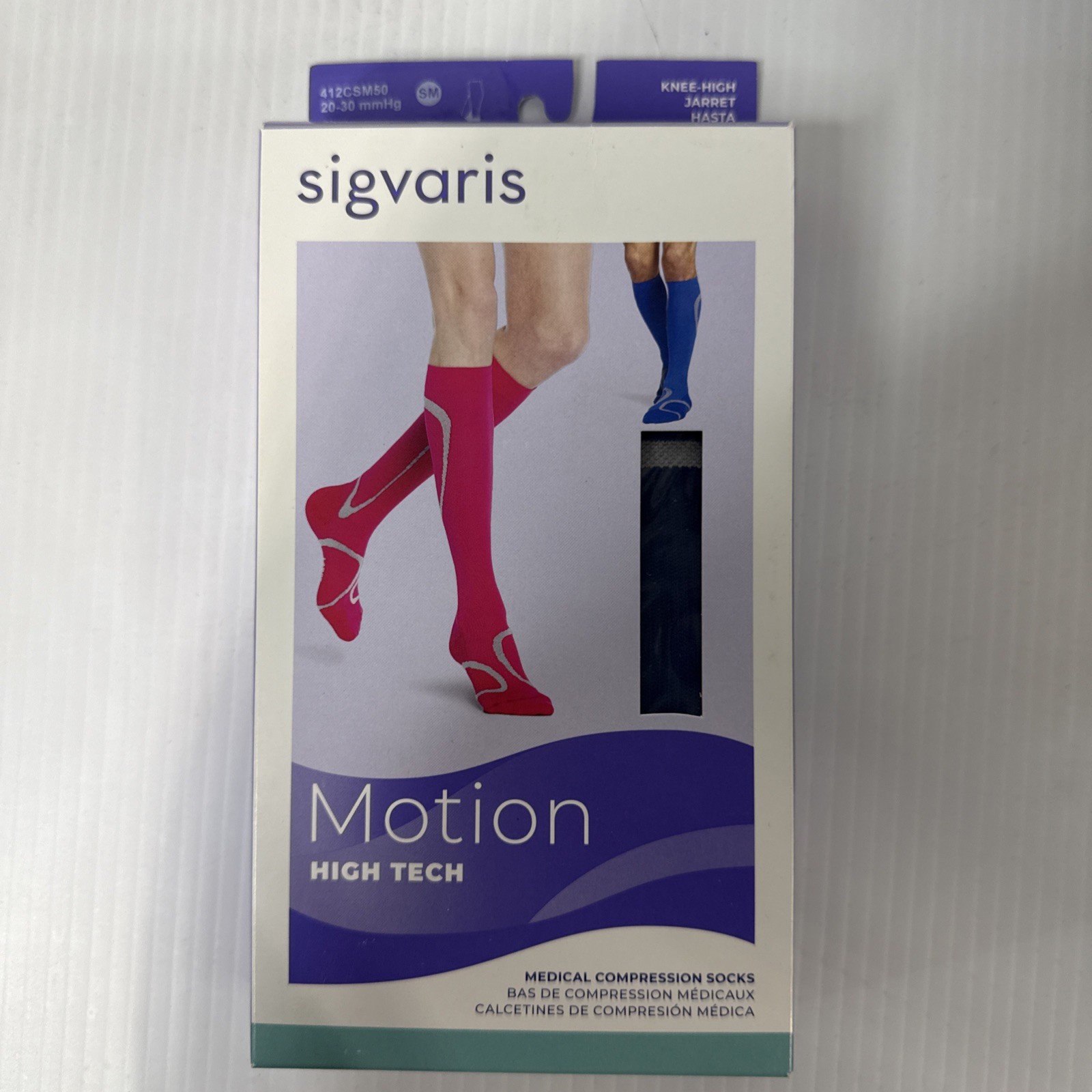 New! SIGVARIS Motion High Tech 412CSM50Compression Socks 20-30mm Hg Blue
