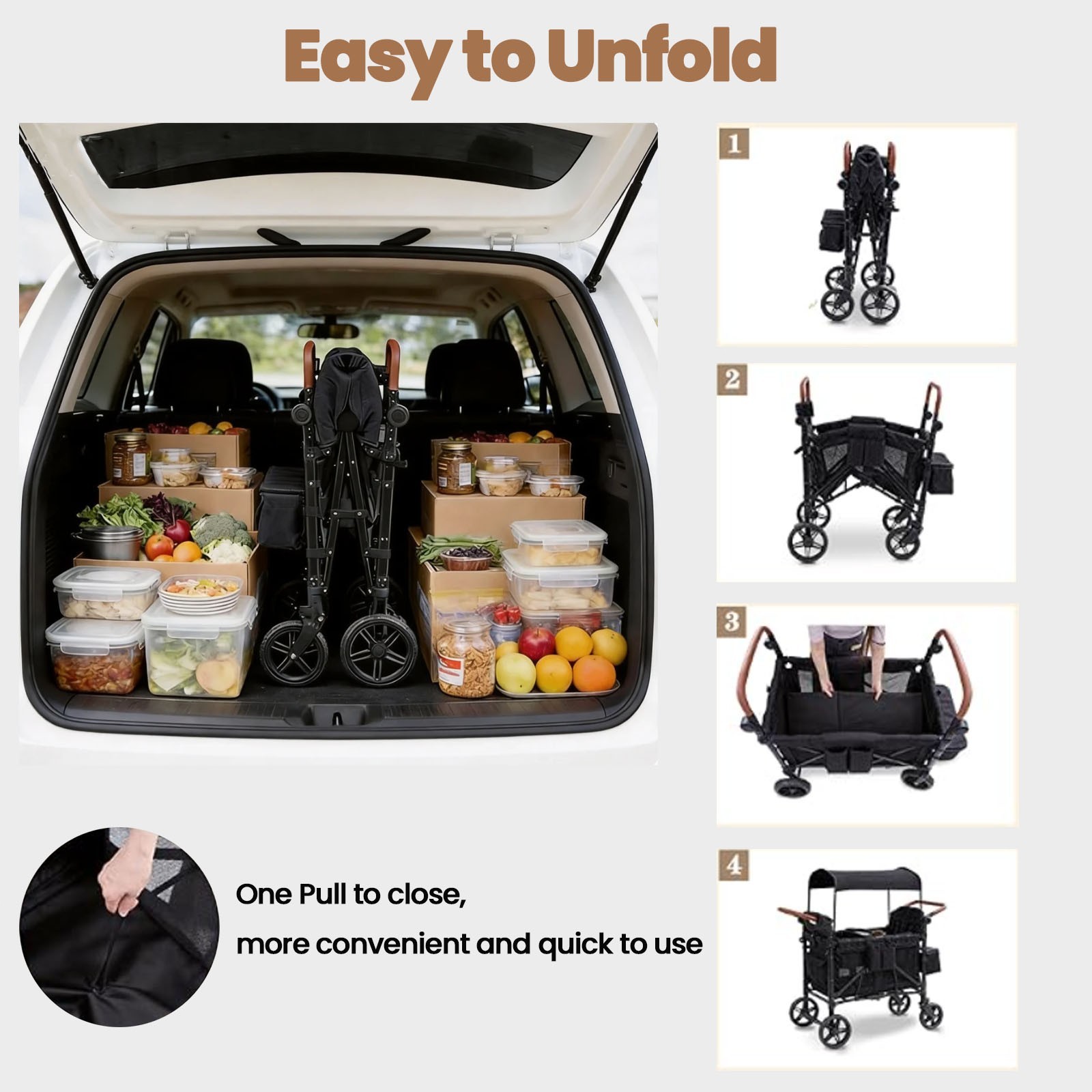 Wagon Stroller 4 Kids Push Pull Quad Collapsible Stroller 330LB Parent Organizer