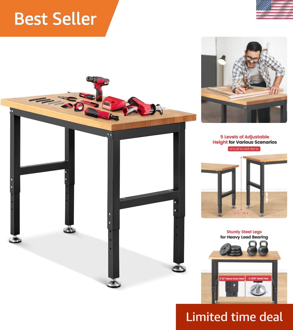 41x20 Heavy Duty Work Table with Adjustable Height & Steel Frame for Woodworking