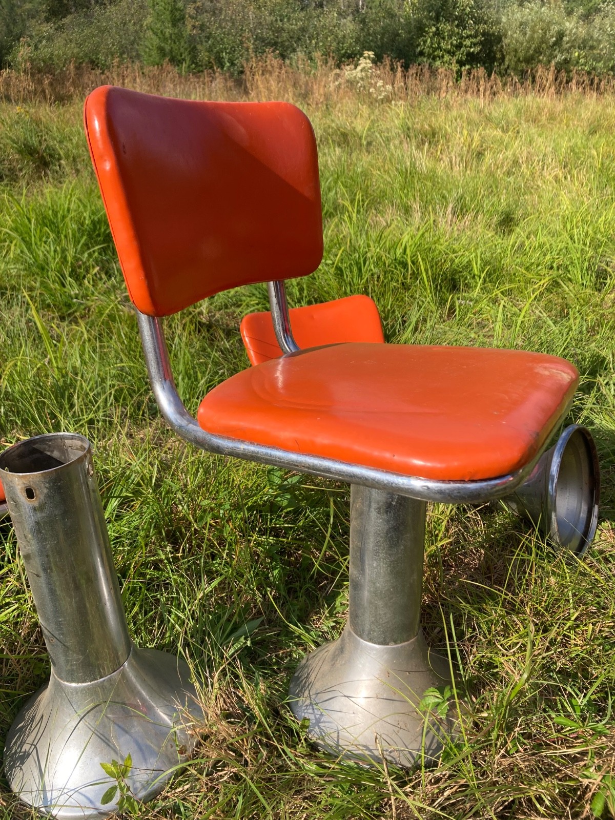 4 VINTAGE mid century retro CHROME DINER BAR SODA FOUNTAIN SWIVEL STOOL- orange