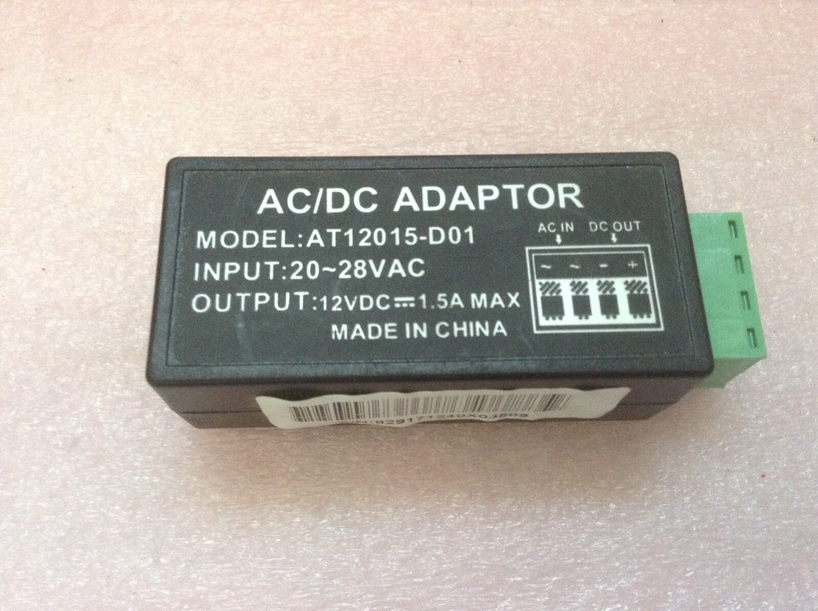 AT 12015-D01 AC/DC Adaptor  20-28 VAC to 12 VDC 1.5 A