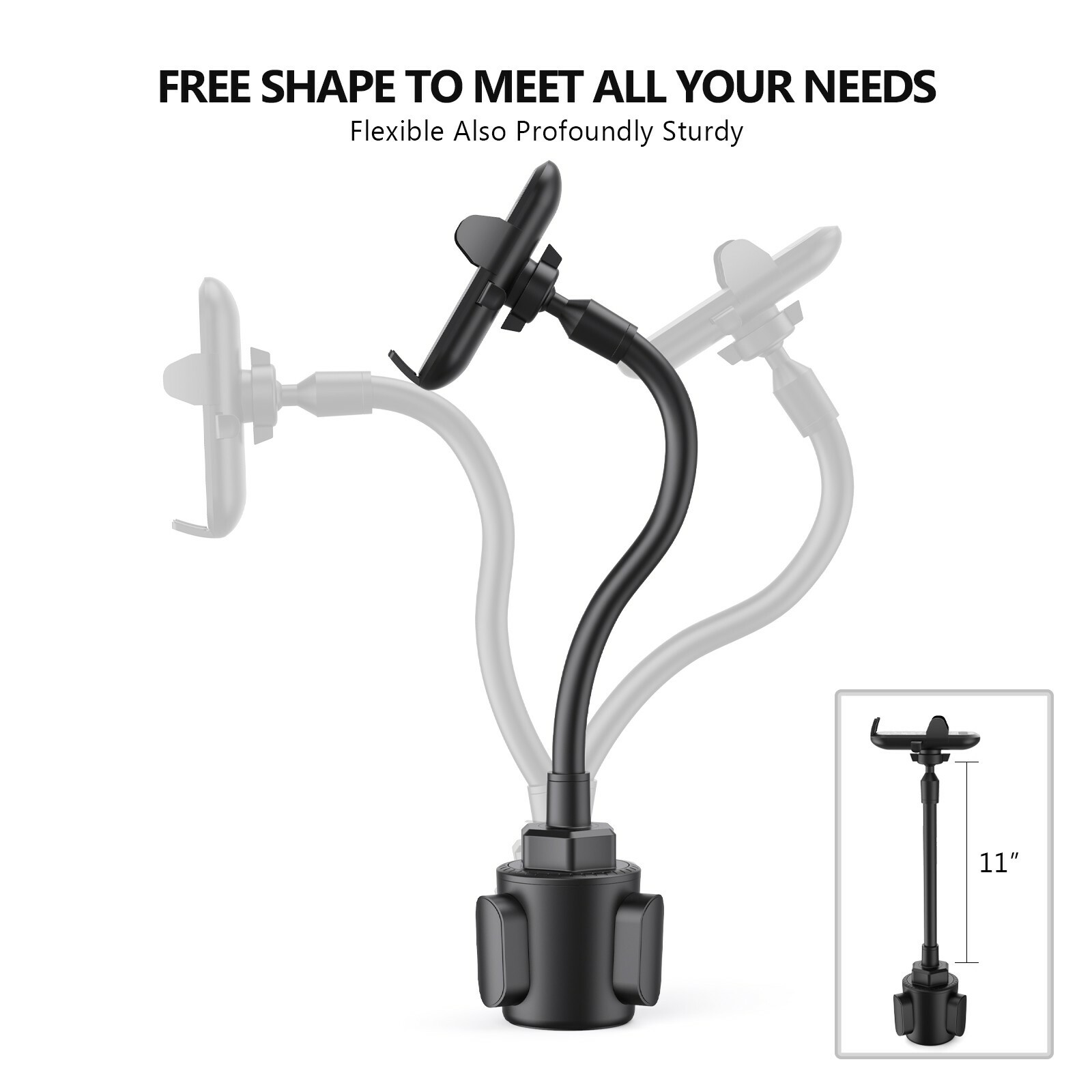 Universal Car Mount Cup Phone Holder Adjustable 11" Gooseneck GPS Stand Cradle