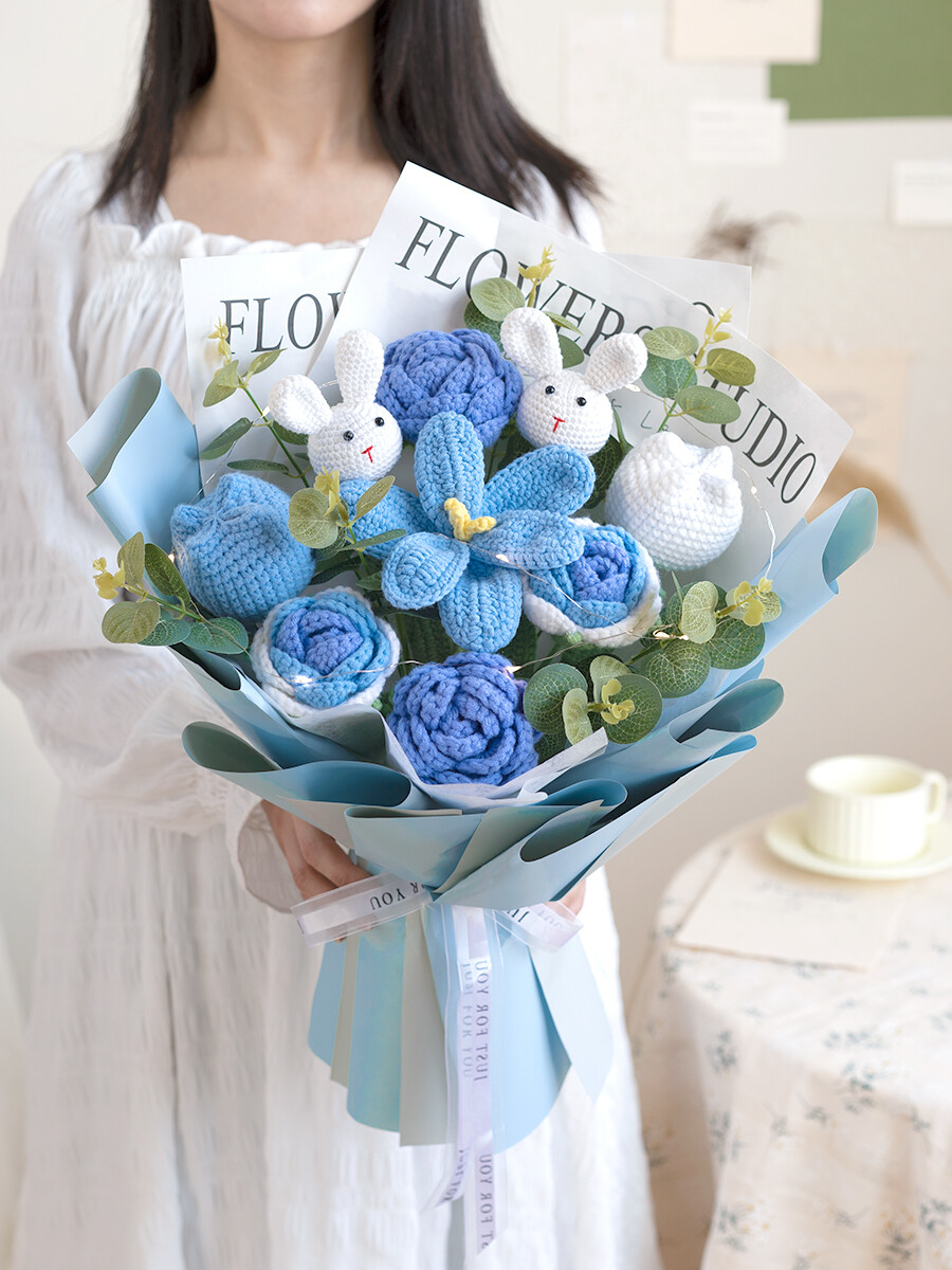 Knitted Bouquet Crochet Roses Tulips Birthday Gift Mother's Day Girl Gift