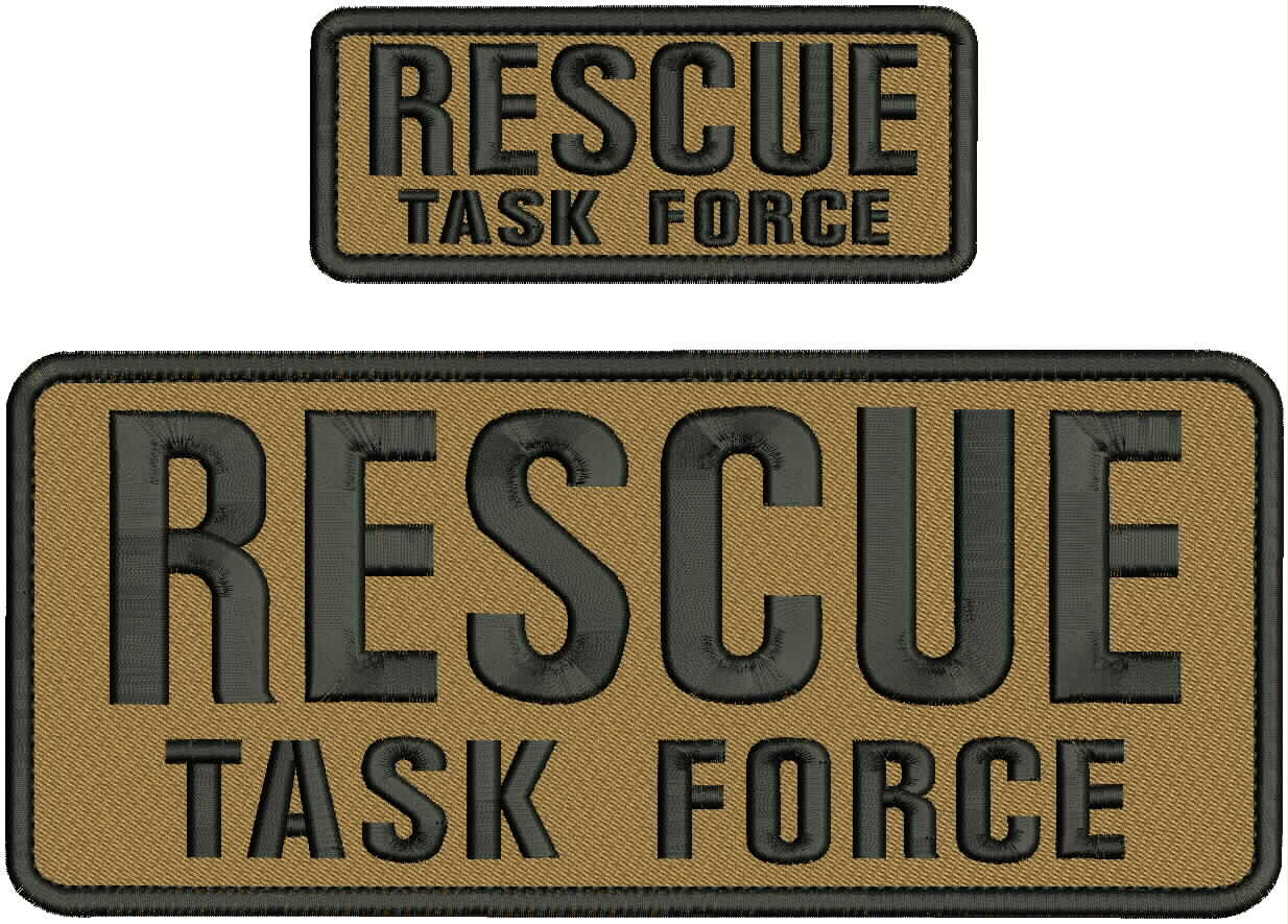 RESCUE TASK FORCE EMBROIDERY PATCH 4X10 AND 2X5 HOOK ON BACK BLK/on coyote /brw