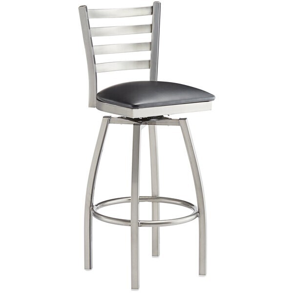 10 PACK Ladder Back Clear Coat Swivel Metal Restaurant Barstool With Black Vinyl
