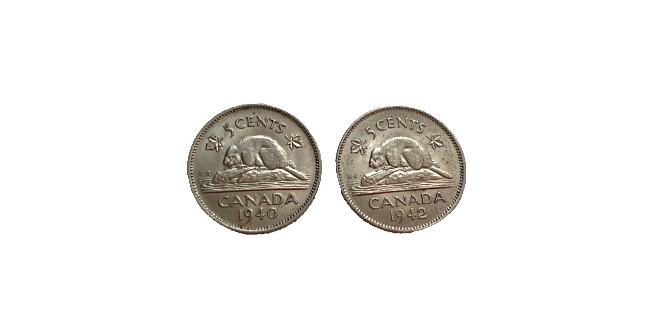 5 CANADIAN CENT 1940 , 1942. GEORGE V1