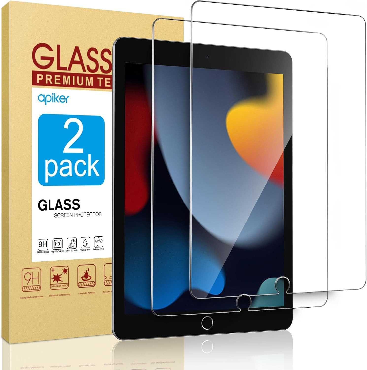 2 Pack Screen Protector for Ipad 9Th 8Th 7Th Generation 10.2 Inch, Tempered Glas