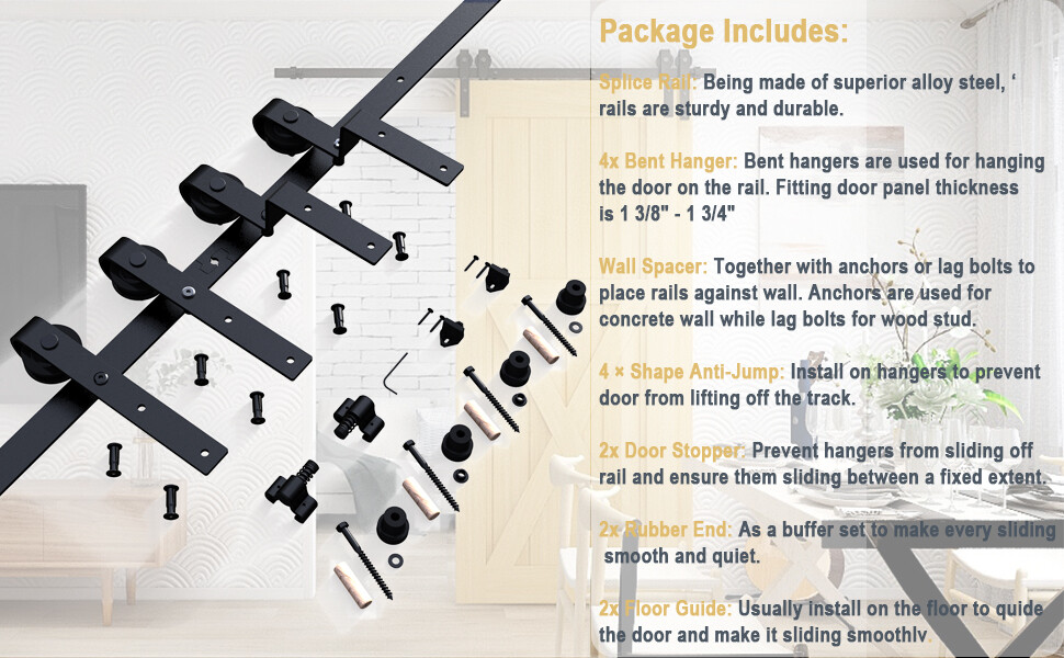 CCJH 4-20FT Bypass Sliding Barn Door Hardware Kit Single Track for Double Doors