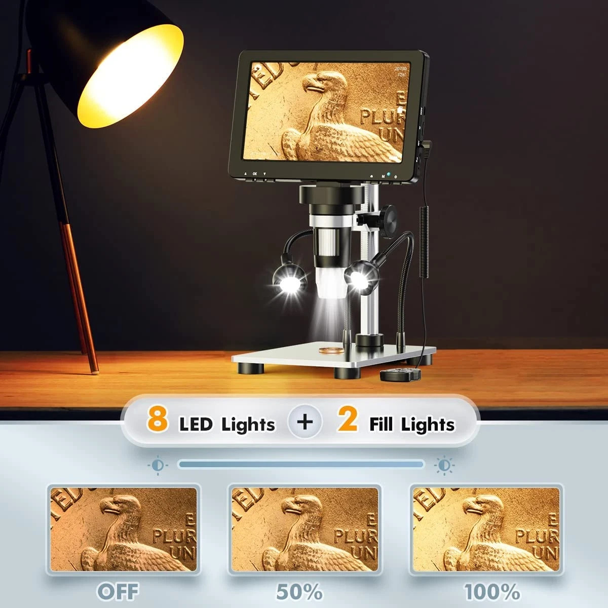 EDM9 7'' LCD Digital Microscope 1200X, 1080P Coin Microscope with Camera Sensor