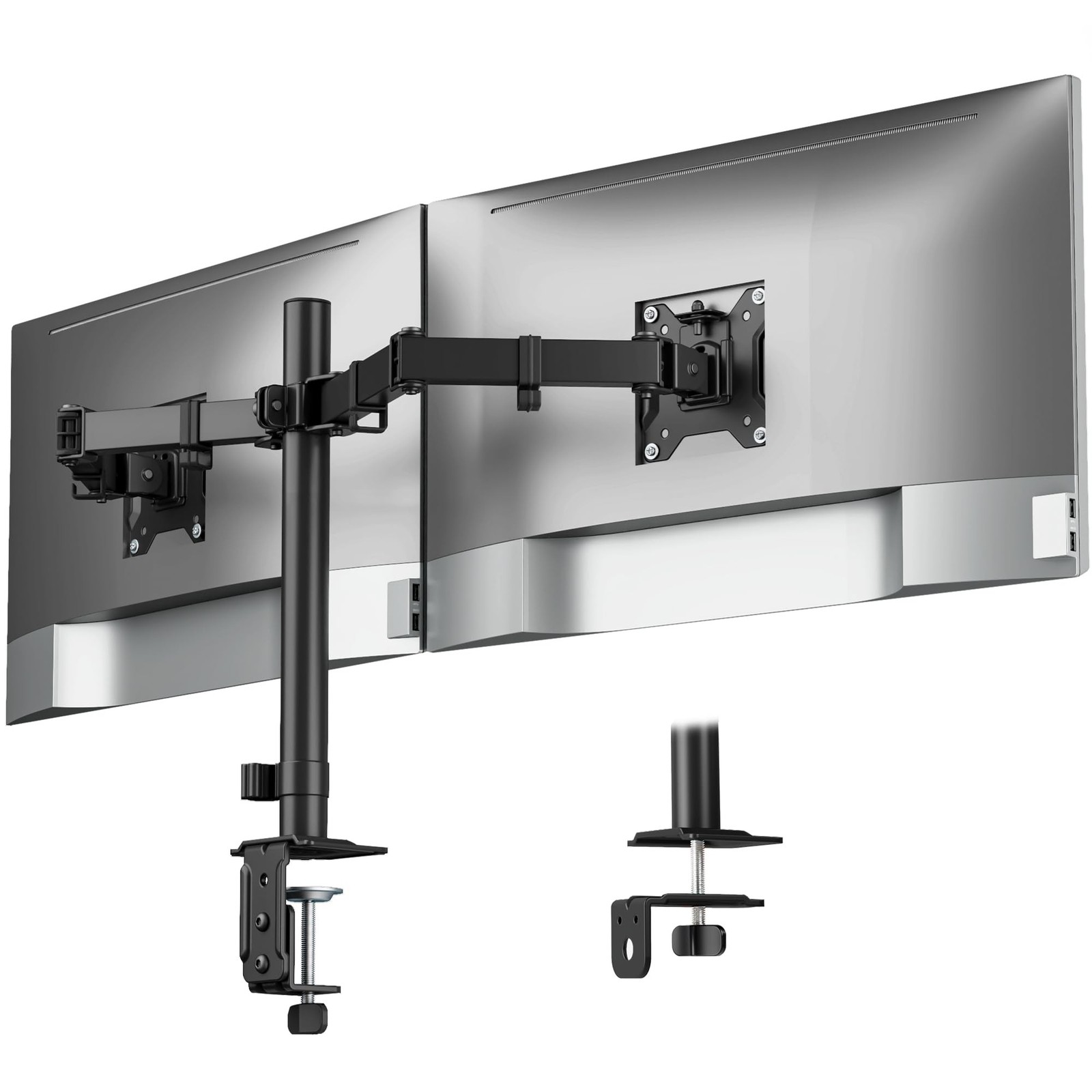 monTEK Heavy Duty Dual Monitor Stand for 17–32" Monitors, Stable Desk Moun