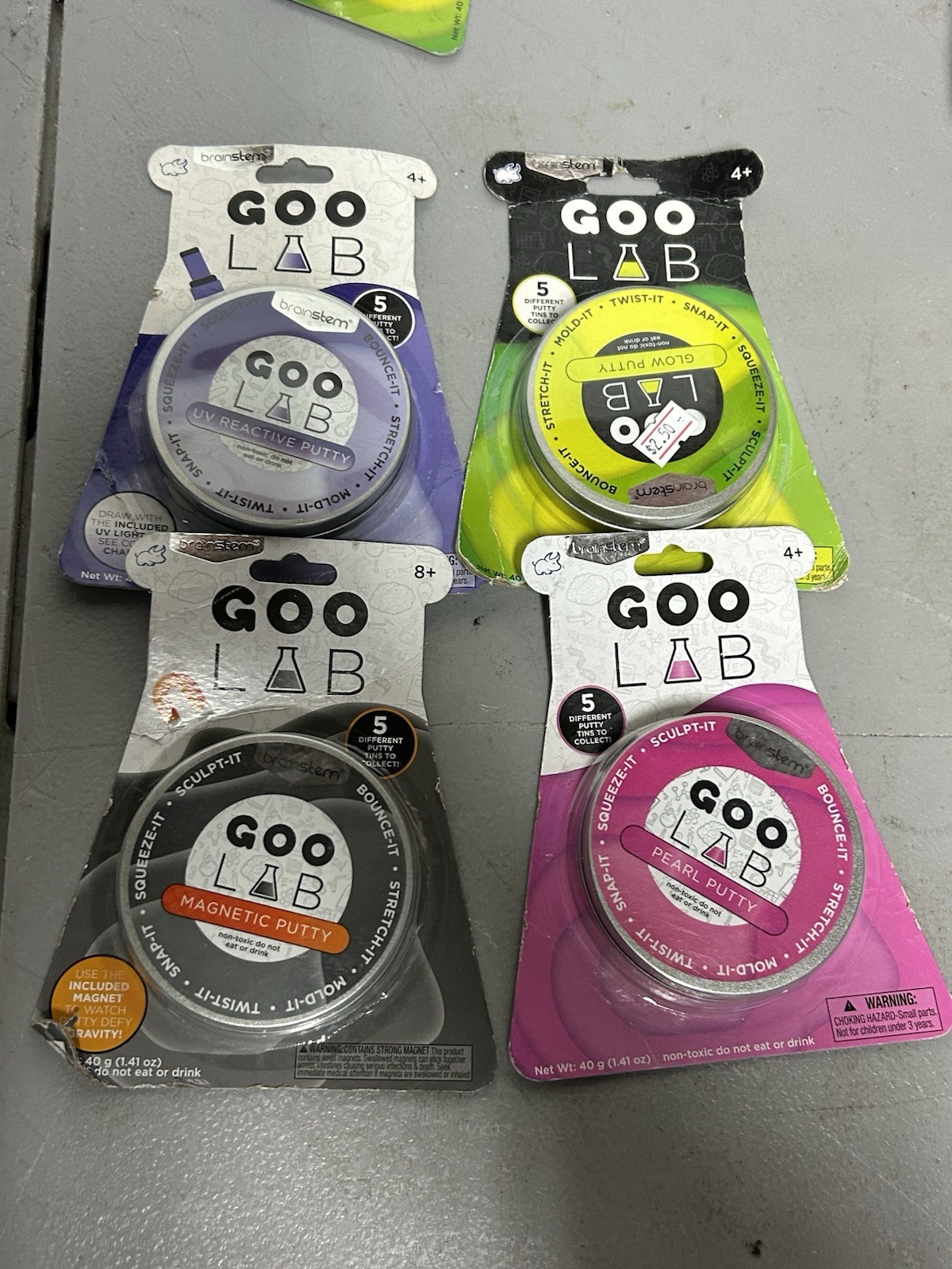 Brainstem Goo Lab Putty Lot Of 4 Different Colors New