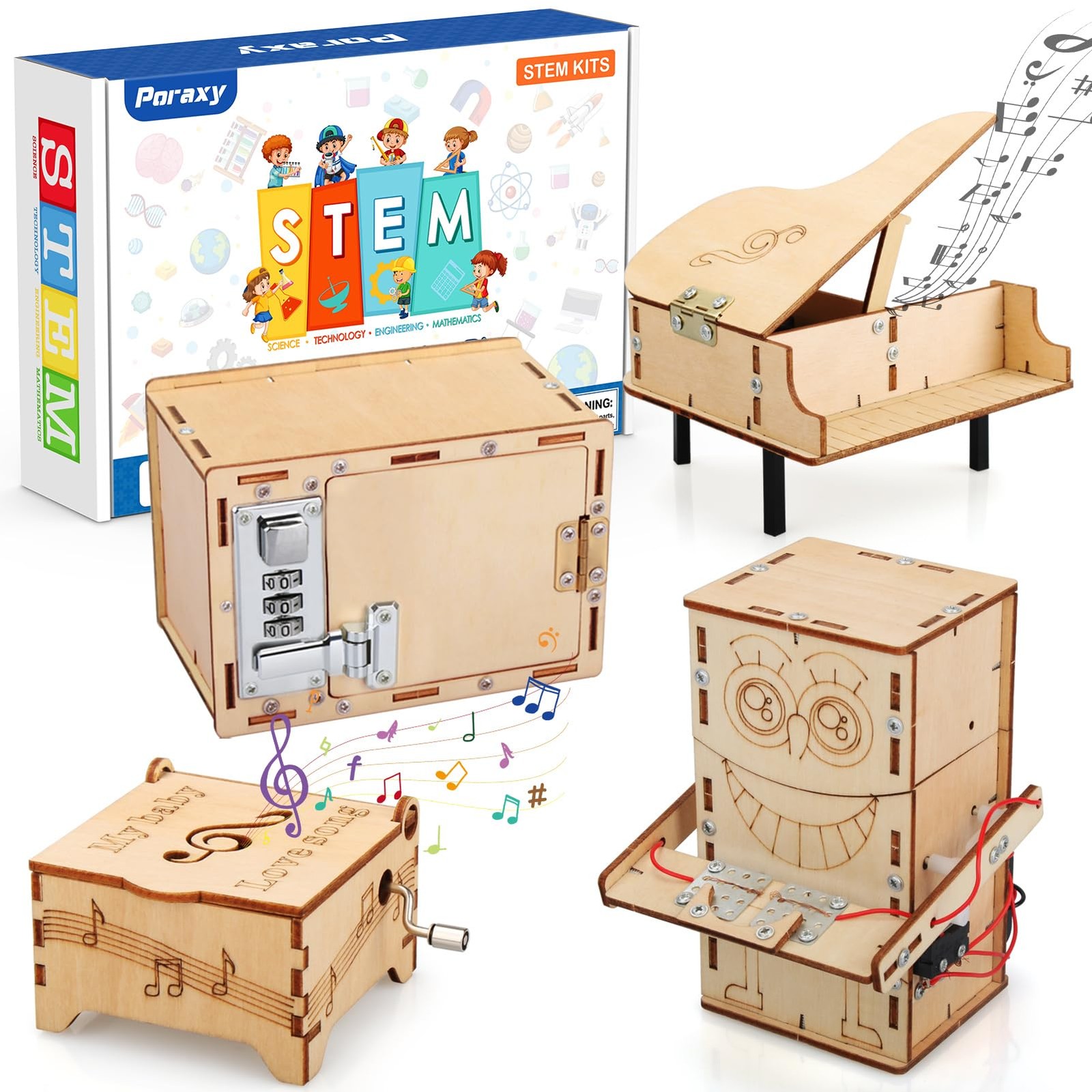 Poraxy 4 Set STEM Kits for Kids Ages 810 1012, Toys for Ages 813, Music Box, ...
