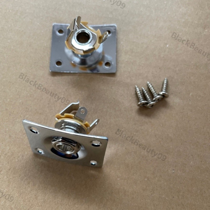 1Pc Chrome Square Guitar Jack Plate Input Output Socket with Screws