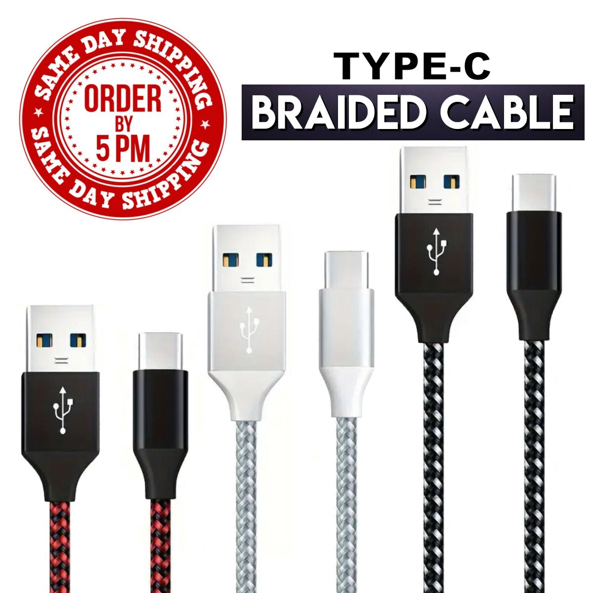 Braided USB Type-C USB-C to USB-A Fast Charge Cable Cord Charger Charging Sync